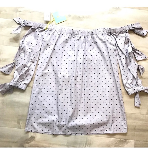 Cece Off Shoulder Shift Dress Swiss dots Polka - Picture 5 of 8